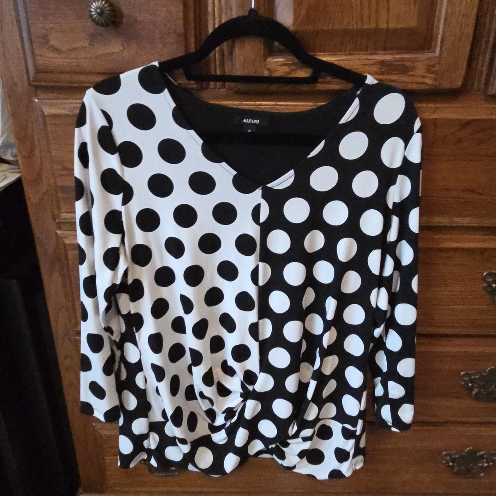 Alfani Black and White Polka Dot Long Sleeve Top